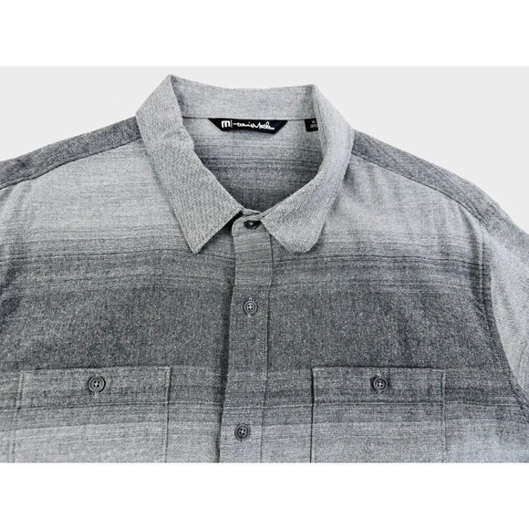 Travis Mathew Size XL Mens Gray Stripe Flannel Long Sleeve Pocket Hem Logo Shirt - Picture 5 of 12